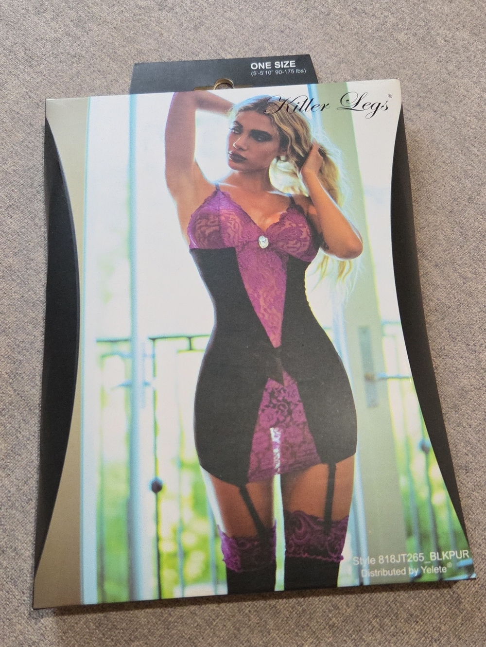 Killer Legs Black & Purple Lace Chemise with Garter Detail